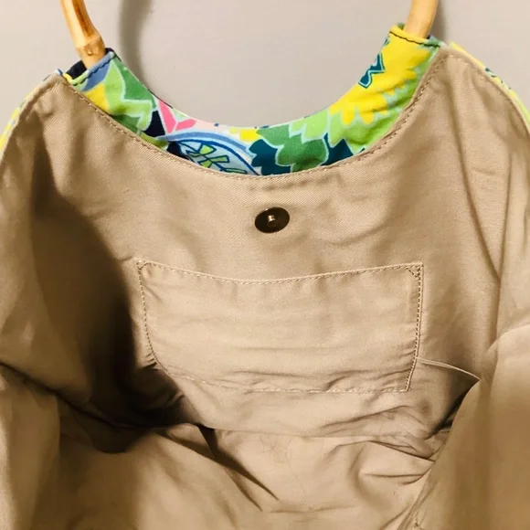 Vintage Talbots Floral Bamboo Top Handle Bag, Talbots Floral Bag, Summer Bag - Picture 5 of 7